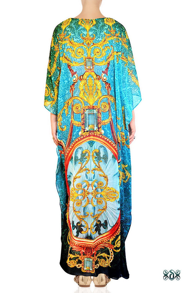 Devarshy Designer Turqouise Baroque Design Embellished Beachwear Kaftan -1093B , Apparel - DEVARSHY, DEVARSHY
 - 3