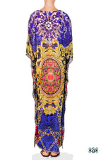 Devarshy Blue Digital Print Baroque Design Ornate Long Embellished Designer Kaftan - 1095A , Apparel - DEVARSHY, DEVARSHY
 - 3