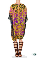 Fuchsia Ornate Kaftan, Short Embellished Kaftan, Georgette Kaftan - 1104A