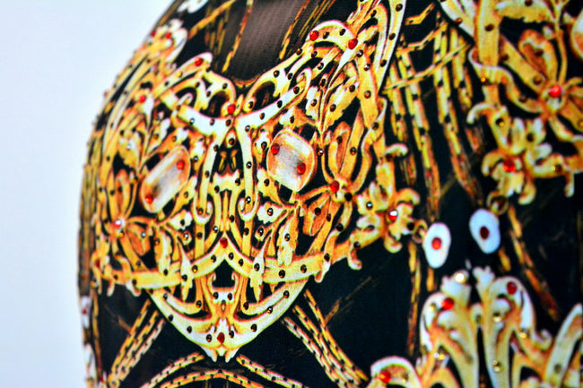 Golden Intricate Kaftan, Short Georgette Kaftan, Crystals Embellished Caftan - 1113A