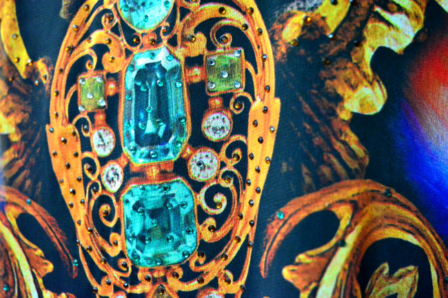 Radiant Baroque Short Kaftan, Crystals Embellished Caftan, Short Georgette Kaftan - 1117C