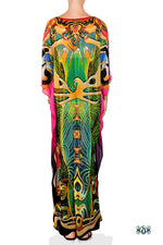 ART NOUVEAU Artistic Decorated Fuchsia Devarshy Long Embellished Kaftan - 1118B
