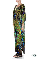 NATURE MORTE Peacock Ornate Devarshy Long Georgette Kimono Jacket - 1035B