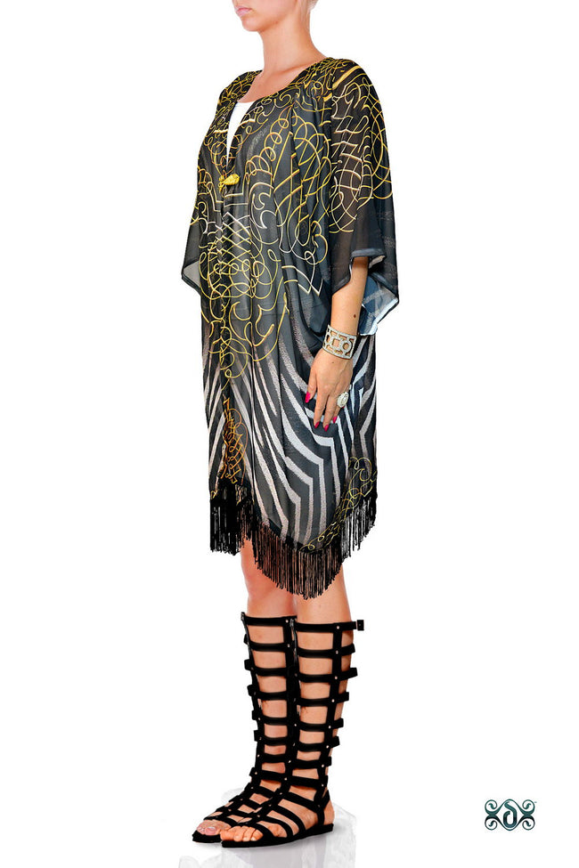 NATURE MORTE Decorative Stripes Devarshy Short Georgette Kimono Jacket - 1036A