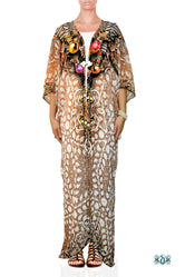 CRYSTALLIUS Decorated Stones Devarshy Long Georgette Kimono Jacket - 1047A