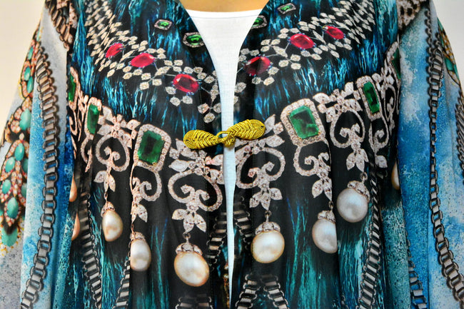 Devarshy SUB AQUALOGY Blue Ornate Chains Fringes Short Kimono Jacket - 1060A