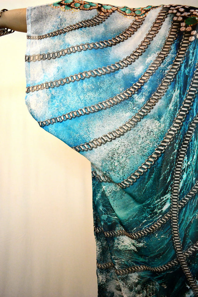 Devarshy SUB AQUALOGY Blue Ornate Chains Fringes Short Kimono Jacket - 1060A