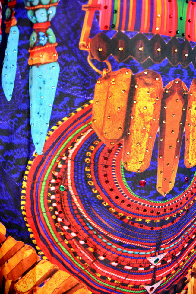Devarshy Designer Violet Animal Print African Beaded Design Short Embellished Kaftan -1072A , Apparel - DEVARSHY, DEVARSHY
 - 5