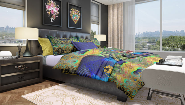 Royal Peacock Printed Duvet Cover, Twin, Queen, King Size Bedding, Luxury Bed Linen, Devarshy Home