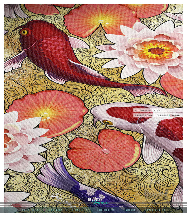 Golden Koi Fish Area Rug, Available in 3 sizes | D20020