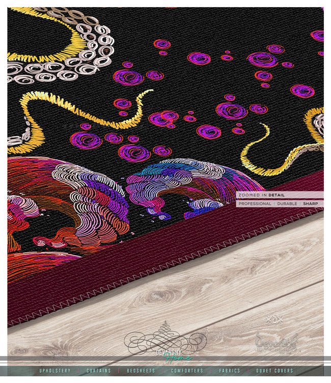 Burgundy Octopus Area Rug, Available in 3 sizes | D20026