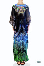Devarshy Green Elegant Animal Print Long Embellished Designer Kaftan Gown - 003A , Apparel - DEVARSHY, DEVARSHY
 - 3