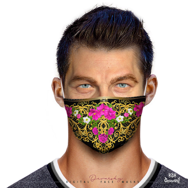 Fuchsia Floral Face Mask With Filter And Nose Wire - 11296C