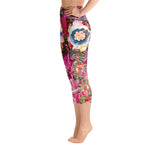 Pink Florals YOGA Capri Leggings Floral Print Capri Leggings Pink Capri Leggings for Yoga, PF