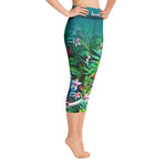 Florals YOGA Capri Leggings Floral Print Capri Pants Green YOGA Capri Leggings, PF - 101027