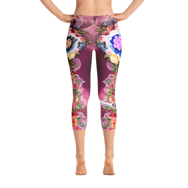 Pink Floral Capri Leggings Floral Print Capri Pants Women Leggings Pink Capri Leggings, PF - LLP02