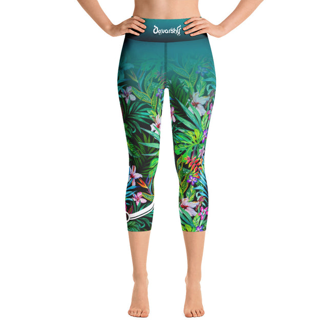 Florals YOGA Capri Leggings Floral Print Capri Pants Green YOGA Capri Leggings, PF - 101027