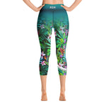 Florals YOGA Capri Leggings Floral Print Capri Pants Green YOGA Capri Leggings, PF - 101027