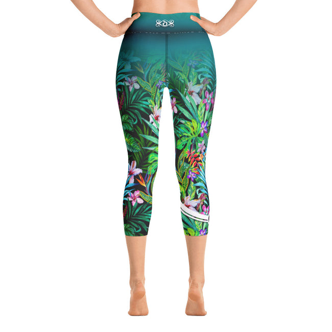 Florals YOGA Capri Leggings Floral Print Capri Pants Green YOGA Capri Leggings, PF - 101027