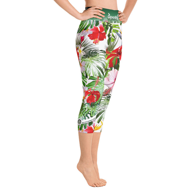 Hibiscus Florals Yoga Capri Leggings Floral Print Capri Pants High Waist YOGA Capri Leggings, PF