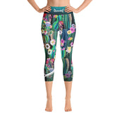 Cactus Florals Capri Leggings YOGA Capri Leggings Floral Print Capri Pants Green Capri Leggings for Yoga, PF