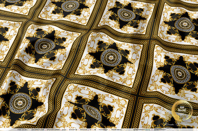 Golden Squares Apparel Fabric 3Meters+, 6 Designs | 8 Fabrics Option | Baroque Fabric By the Yard | 039